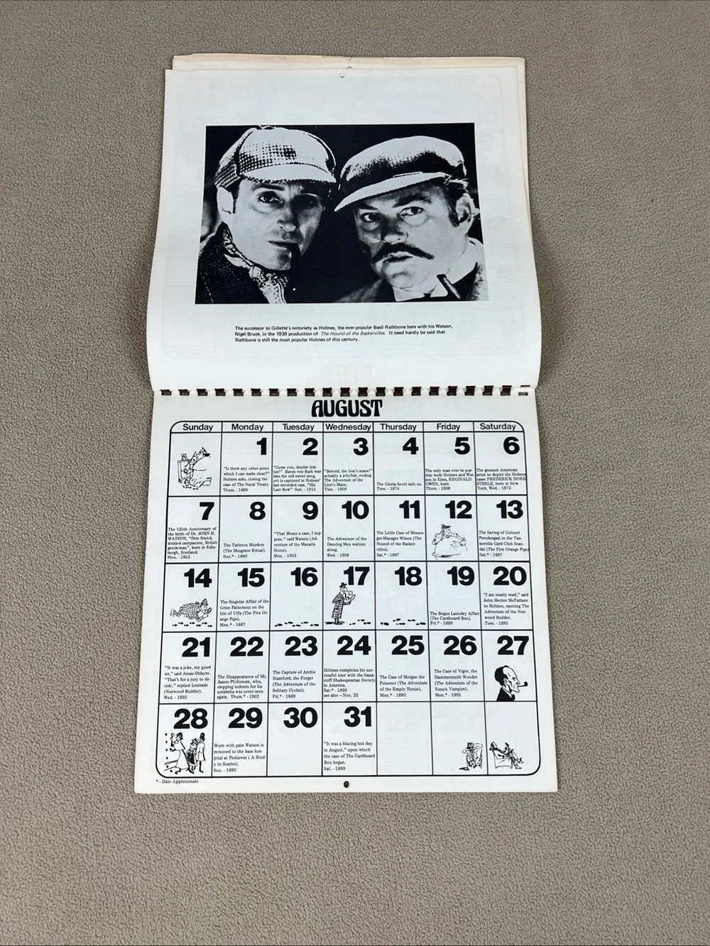Sherlock Holmes 1977 Wall Calendar - Brown Sepia